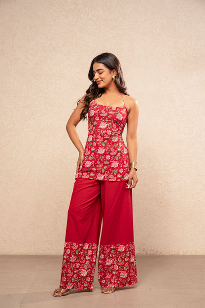 TVARA RED CORSET HALTER NECK COORD SET