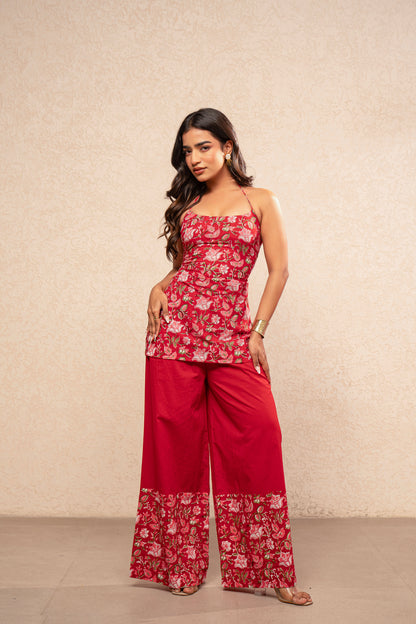 TVARA RED CORSET HALTER NECK COORD SET