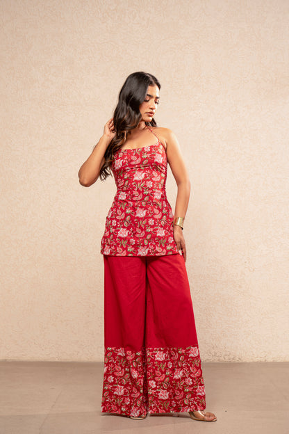 TVARA RED CORSET HALTER NECK COORD SET