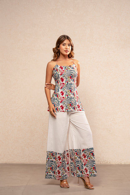 ISHIRA WHITE COTTON HALTER NECK COORD SET