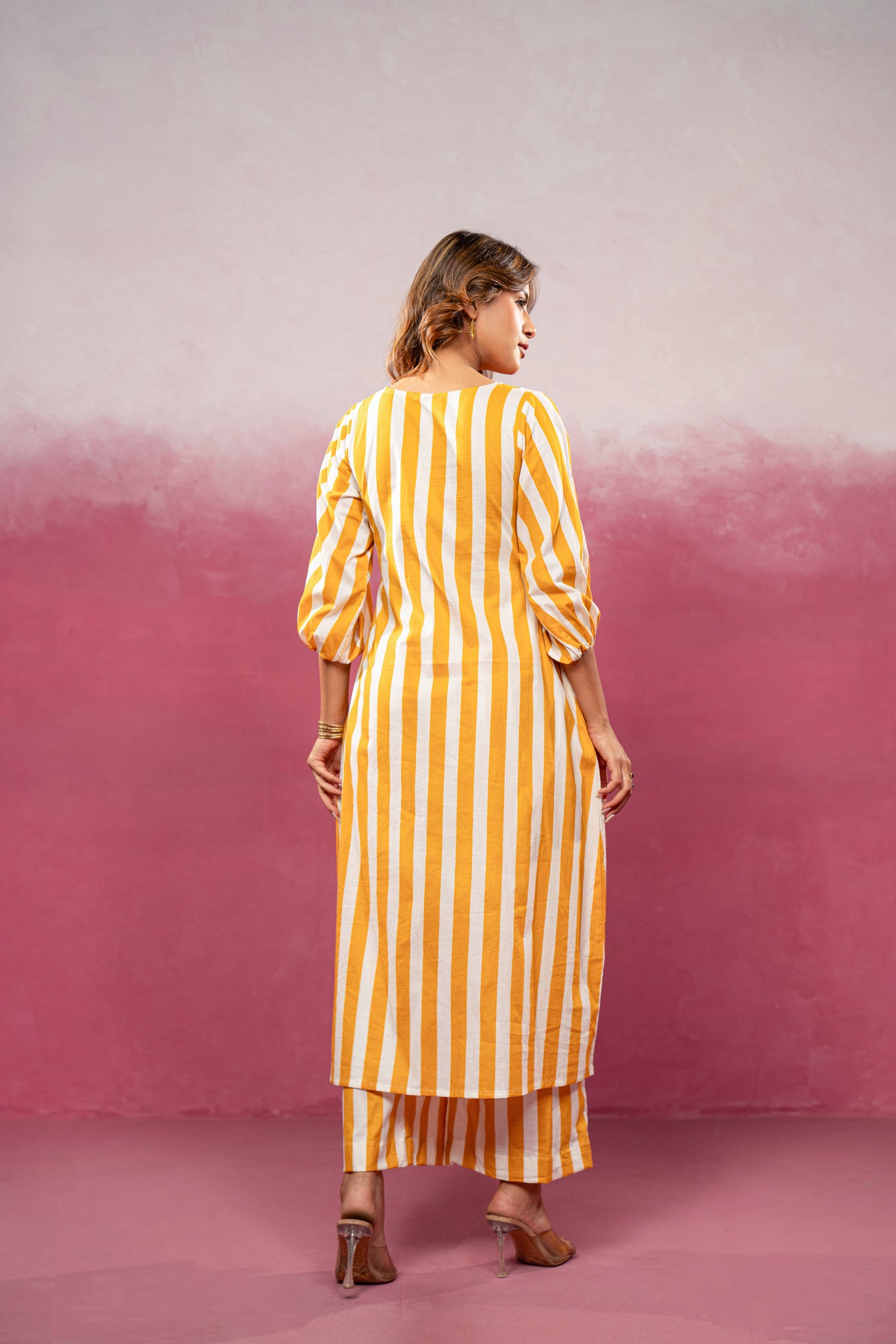KIVIRA YELLOW STRIPED KURTA SET