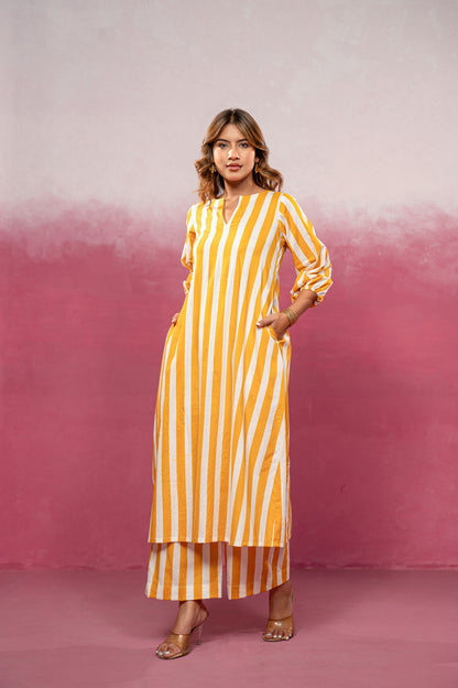 KIVIRA YELLOW STRIPED KURTA SET