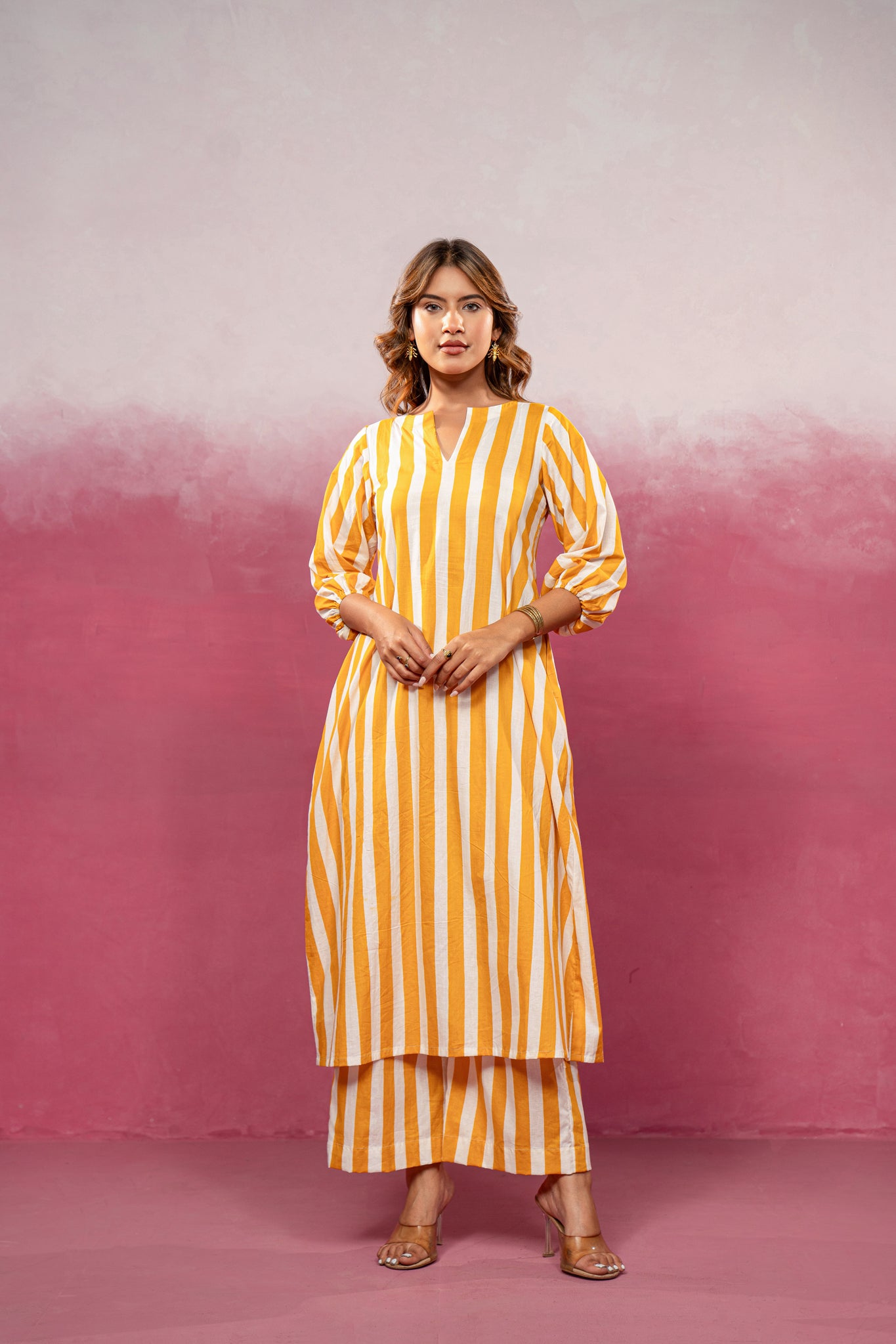KIVIRA YELLOW STRIPED KURTA SET