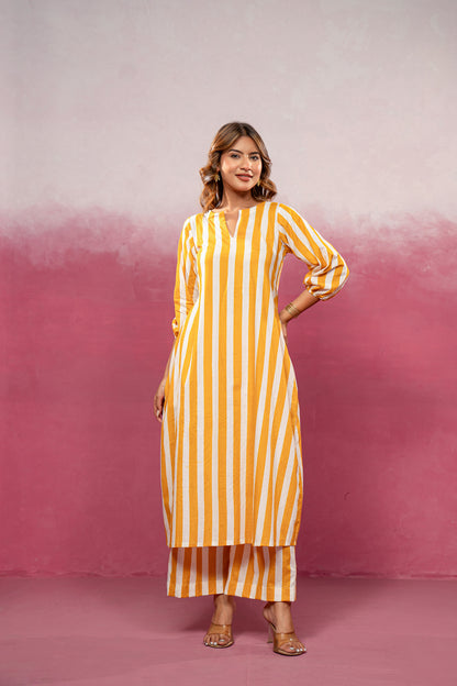 KIVIRA YELLOW STRIPED KURTA SET