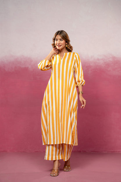 KIVIRA YELLOW STRIPED KURTA SET