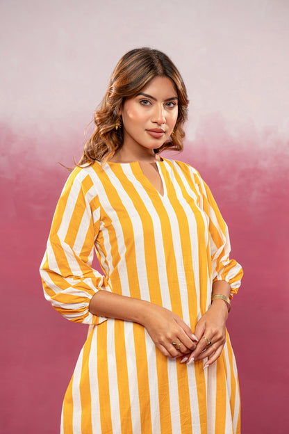 KIVIRA YELLOW STRIPED KURTA SET