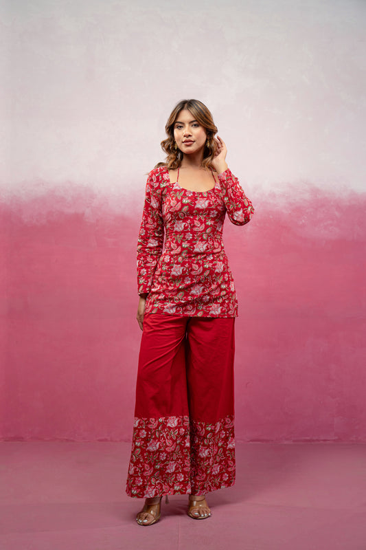 IRAVYA RED CORSET KURTI COORD SET