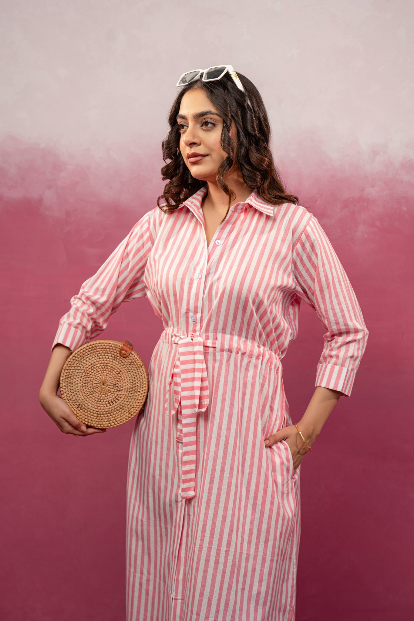 DEVINA PINK STRIPED A-LINE MAXI DRESS