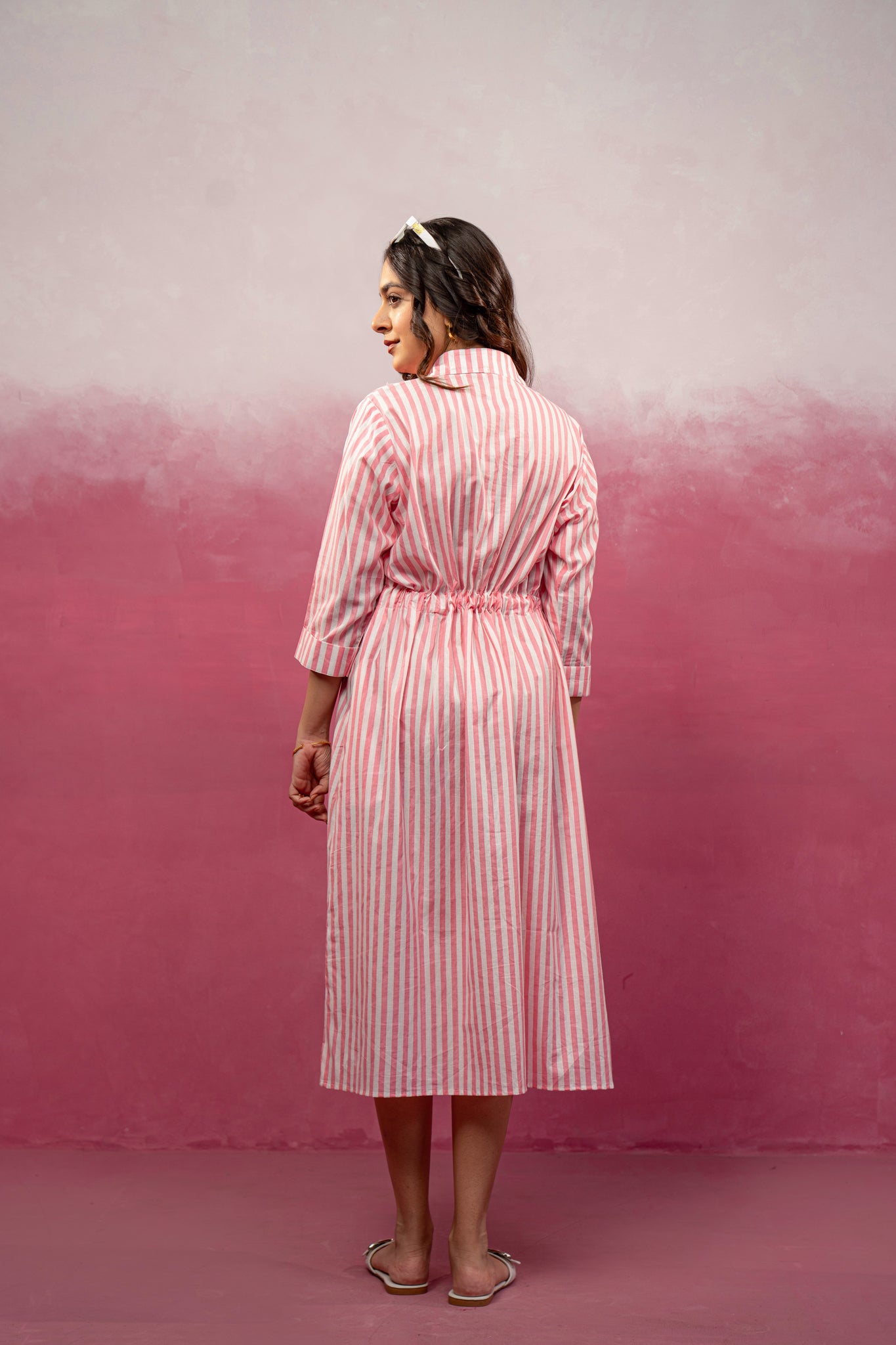 DEVINA PINK STRIPED A-LINE MAXI DRESS