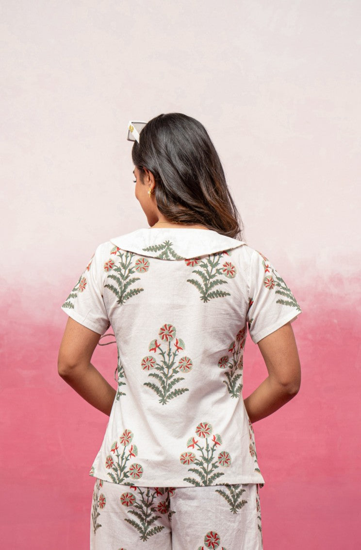 VARINI WHITE FLORAL ANGARAKHA TOP