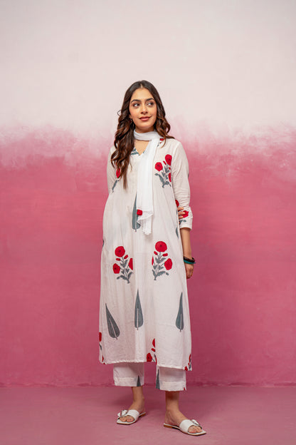 NEERA WHITE KURTA SET WITH SCARF