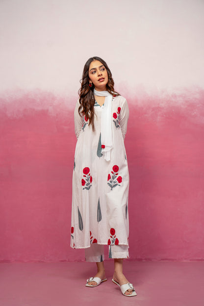 NEERA WHITE KURTA SET WITH SCARF