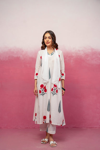 NEERA WHITE KURTA SET WITH SCARF