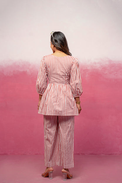 KATHA PINK STRIPED COORD SET