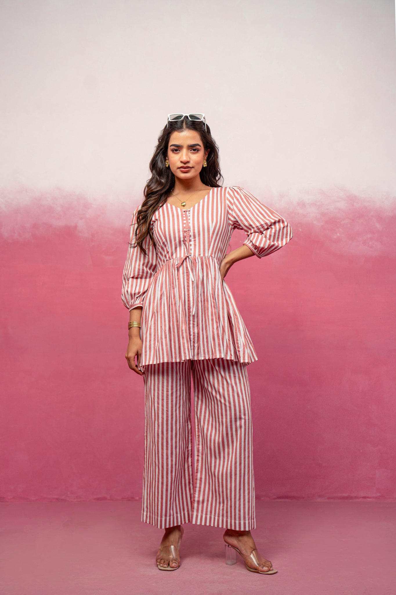 KATHA PINK STRIPED COORD SET