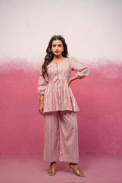 KATHA PINK STRIPED COORD SET