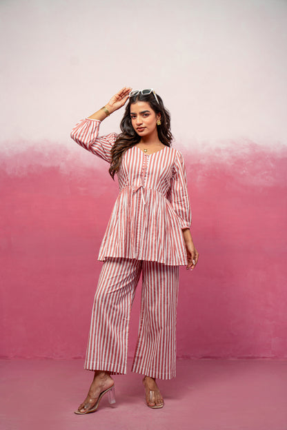 KATHA PINK STRIPED COORD SET