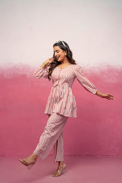 KATHA PINK STRIPED COORD SET