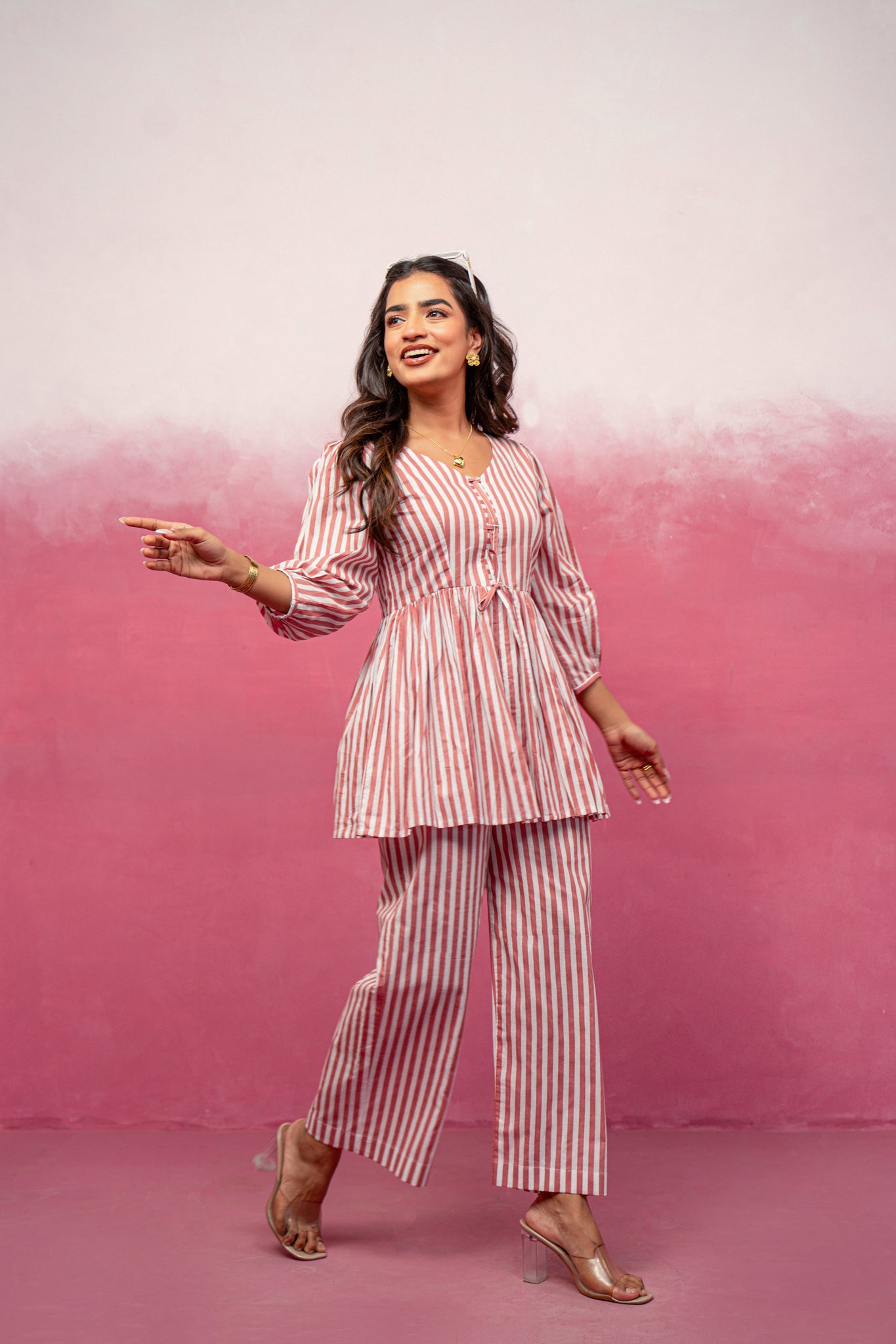 KATHA PINK STRIPED COORD SET