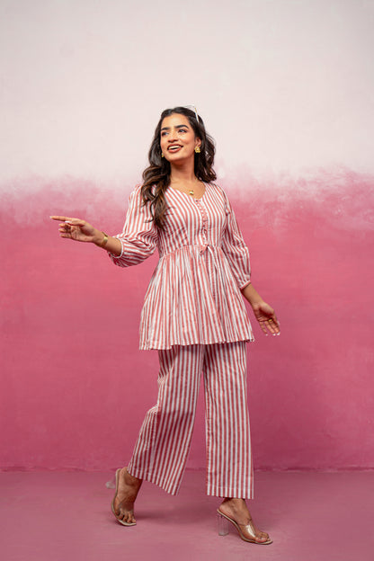 KATHA PINK STRIPED COORD SET