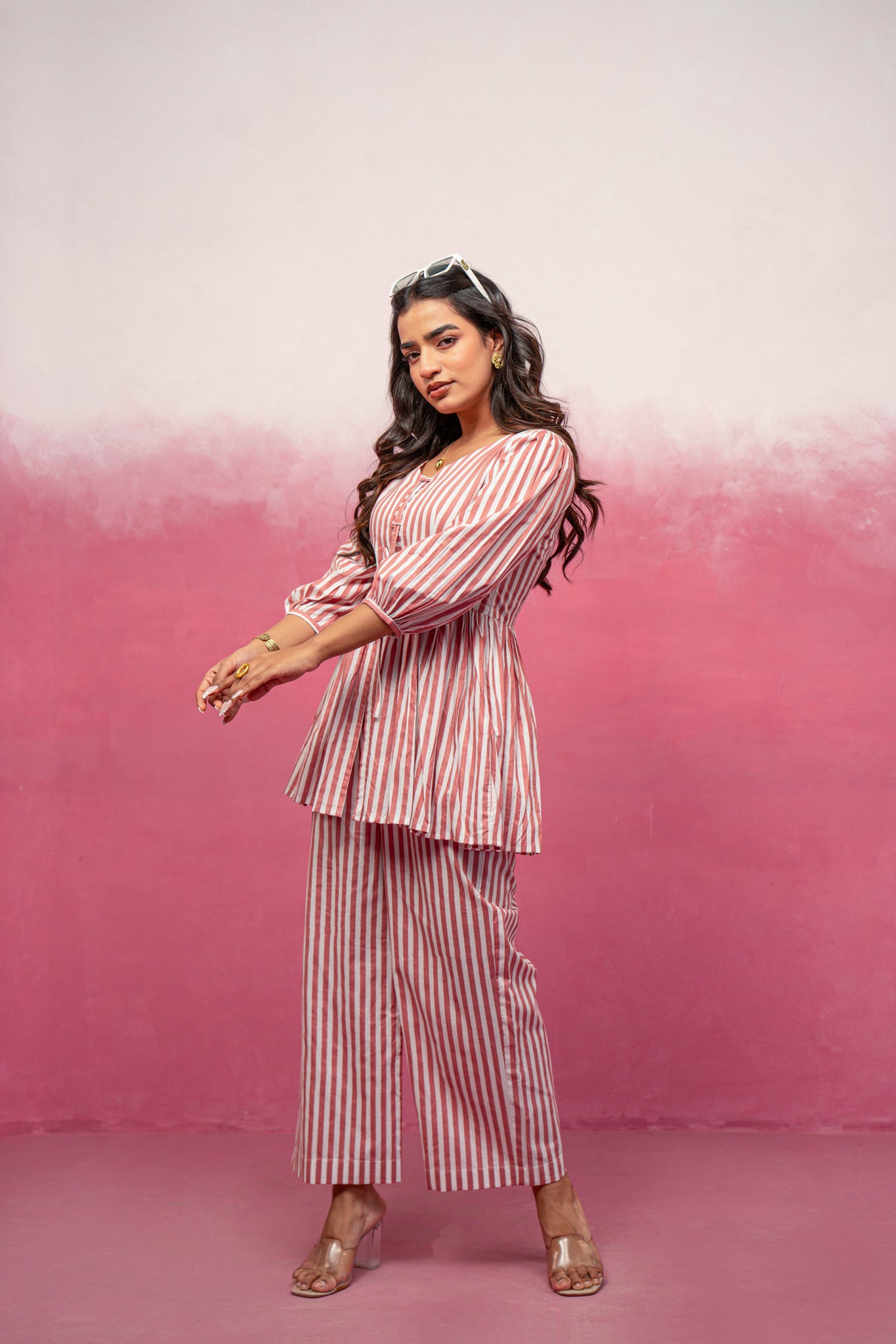 KATHA PINK STRIPED COORD SET