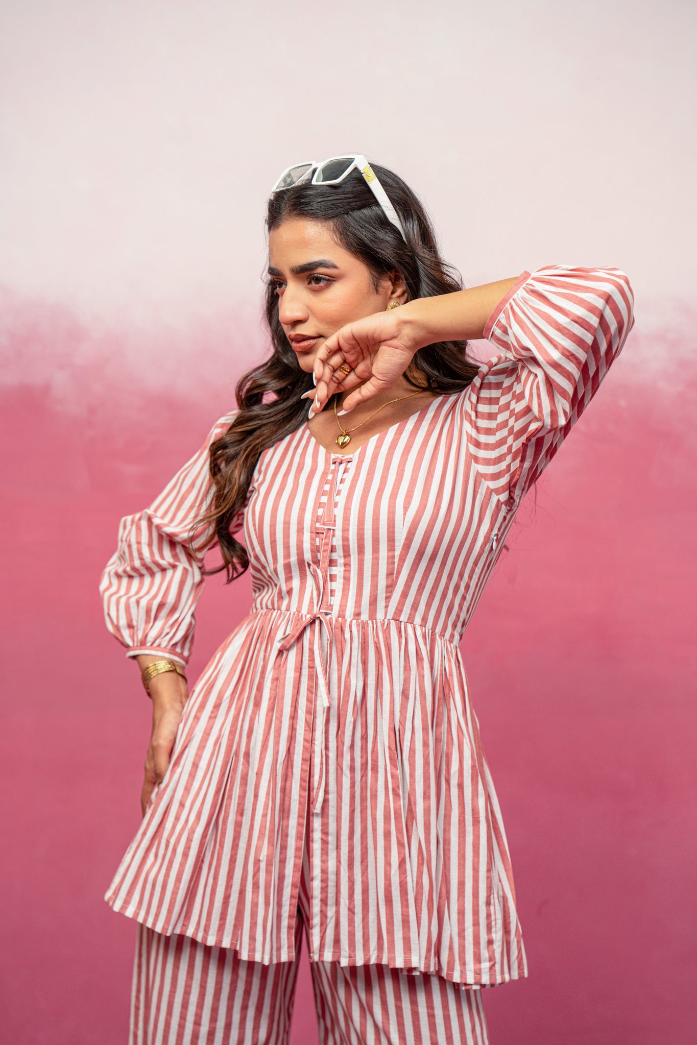 KATHA PINK STRIPED COORD SET