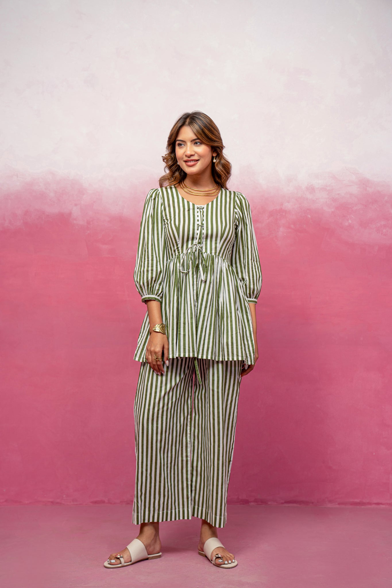 YAAVI GREEN STRIPED COORD SET – Deasha India