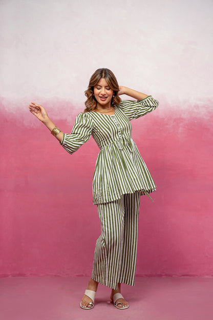 KATHA PINK STRIPED COORD SET