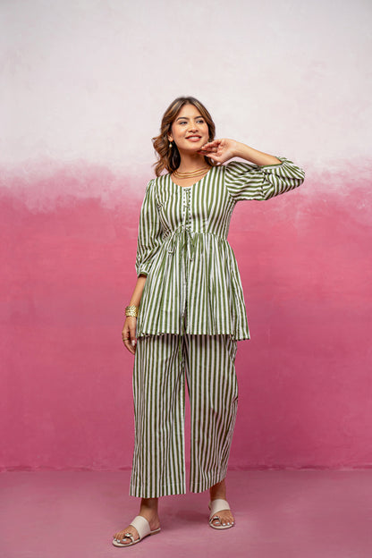 KATHA PINK STRIPED COORD SET