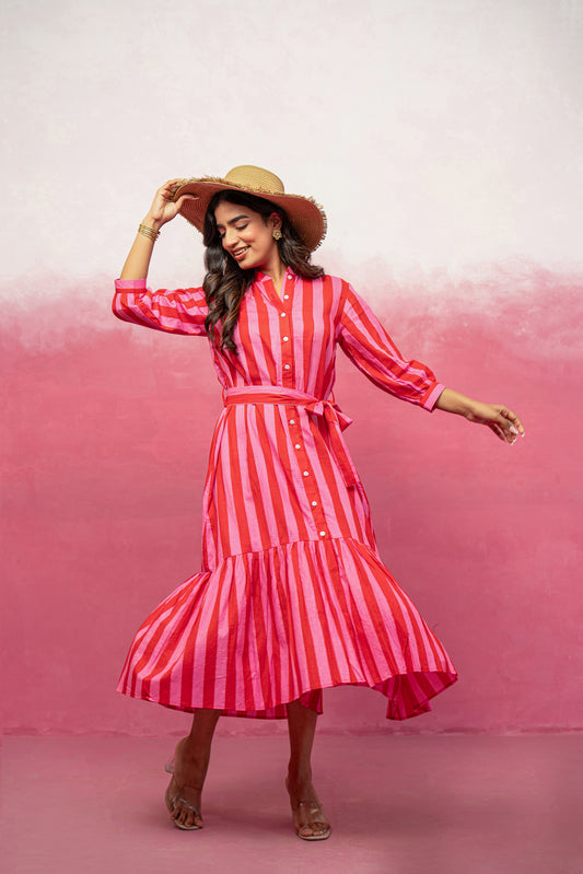 REYA PINK STRIPED MAXI DRESS