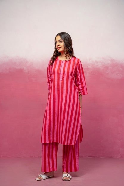 KIVIRA YELLOW STRIPED KURTA SET