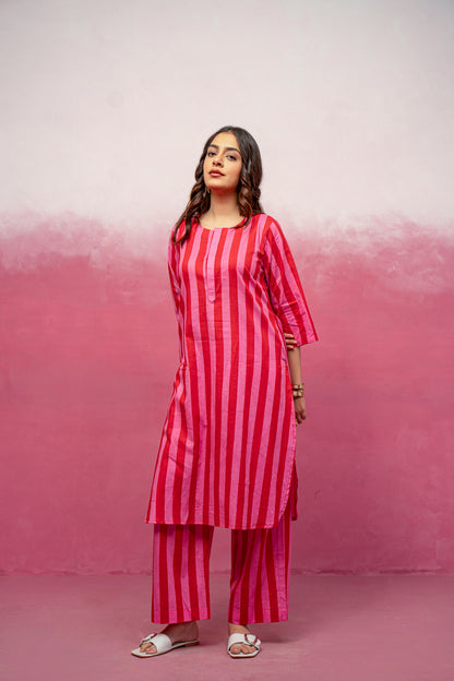 KIVIRA YELLOW STRIPED KURTA SET