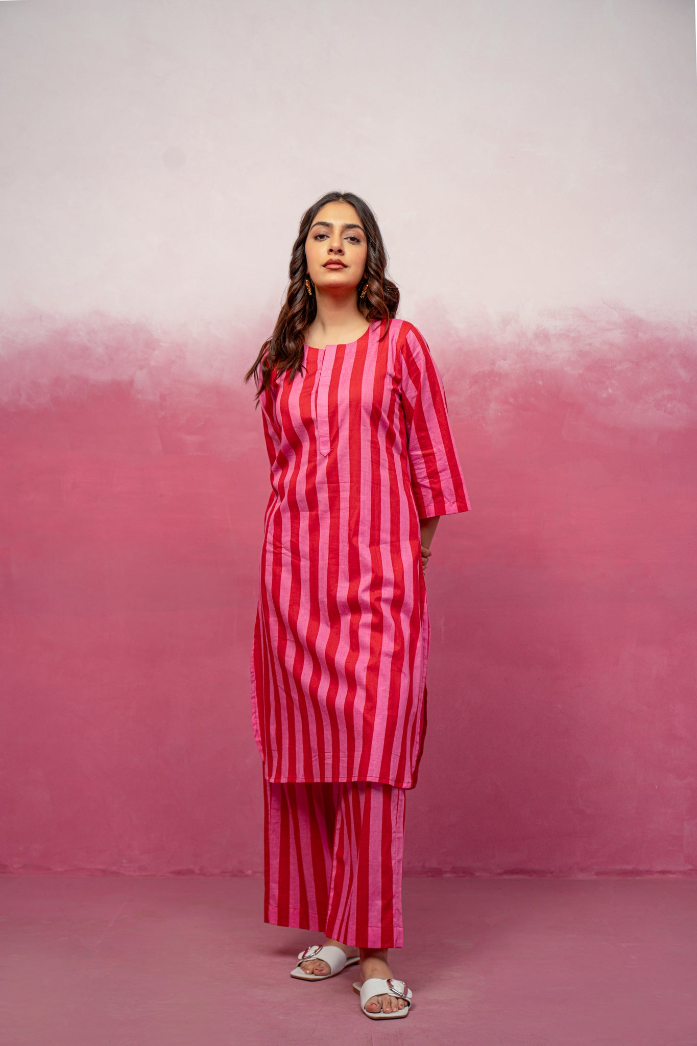 KIVIRA YELLOW STRIPED KURTA SET