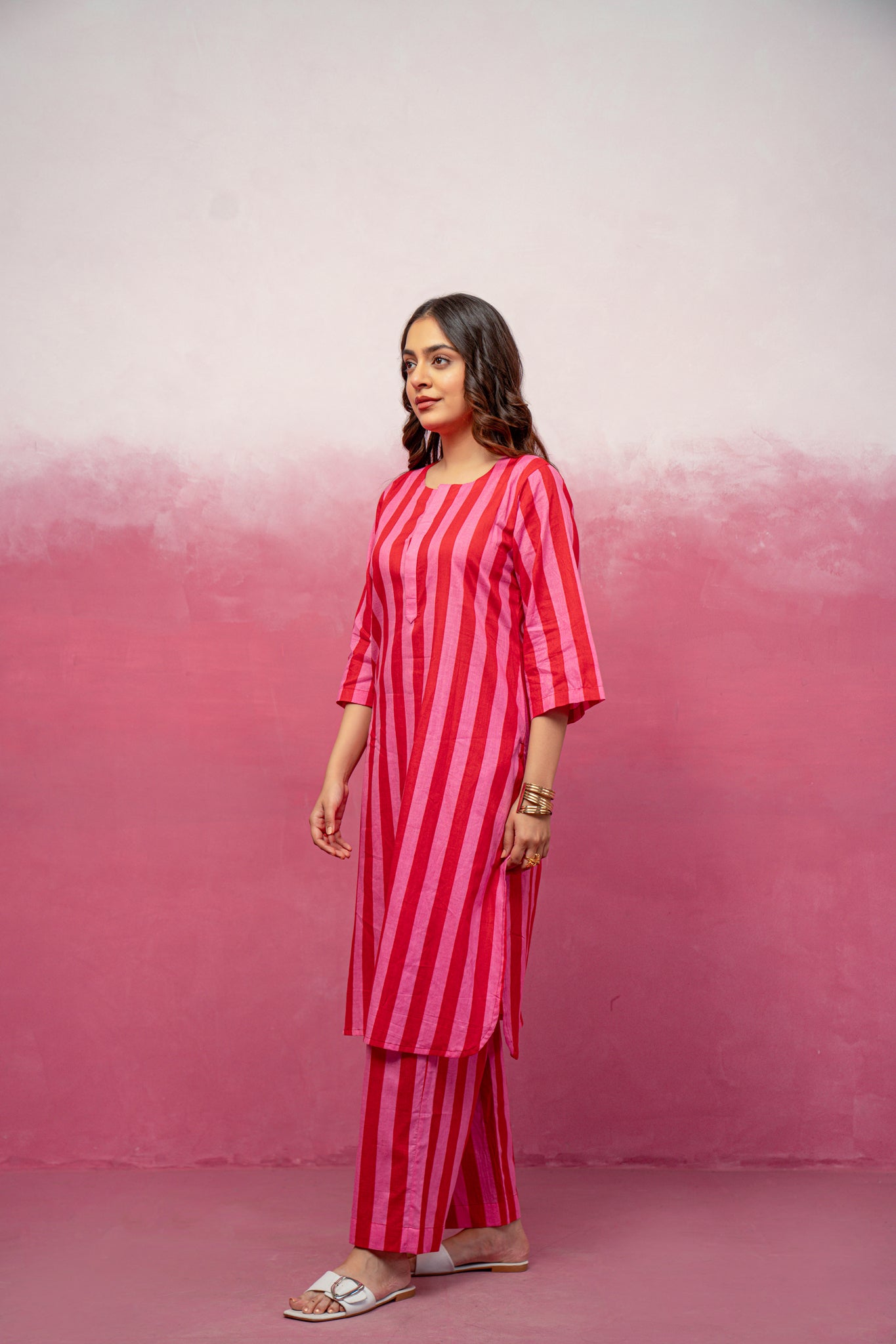 KIVIRA YELLOW STRIPED KURTA SET