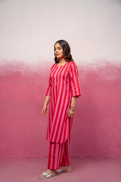 KIVIRA YELLOW STRIPED KURTA SET