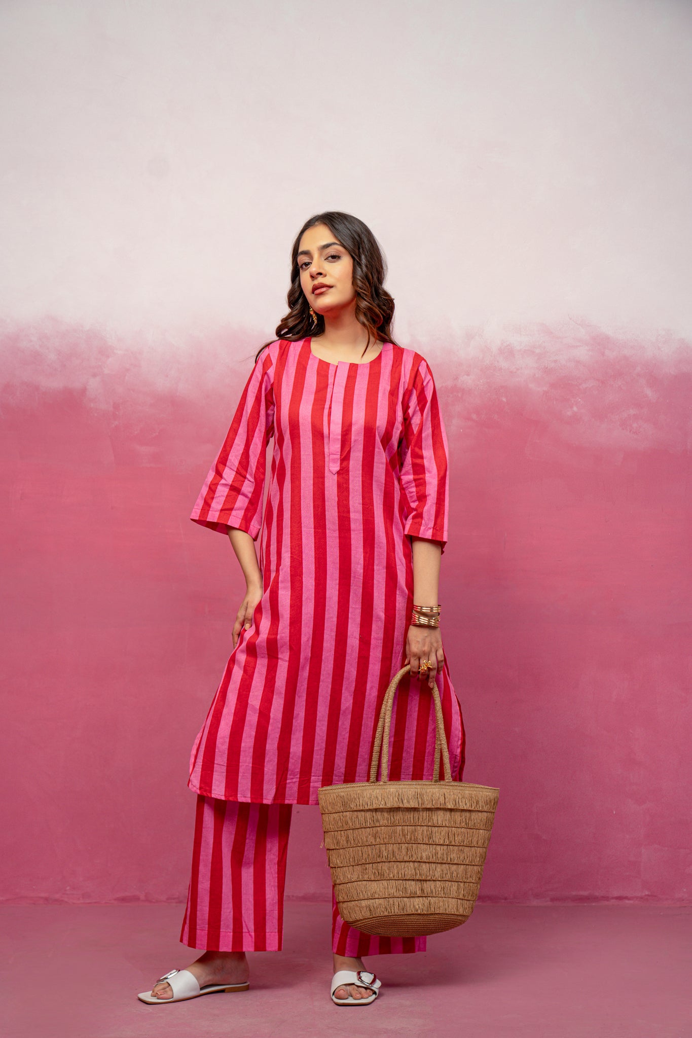 KIVIRA YELLOW STRIPED KURTA SET