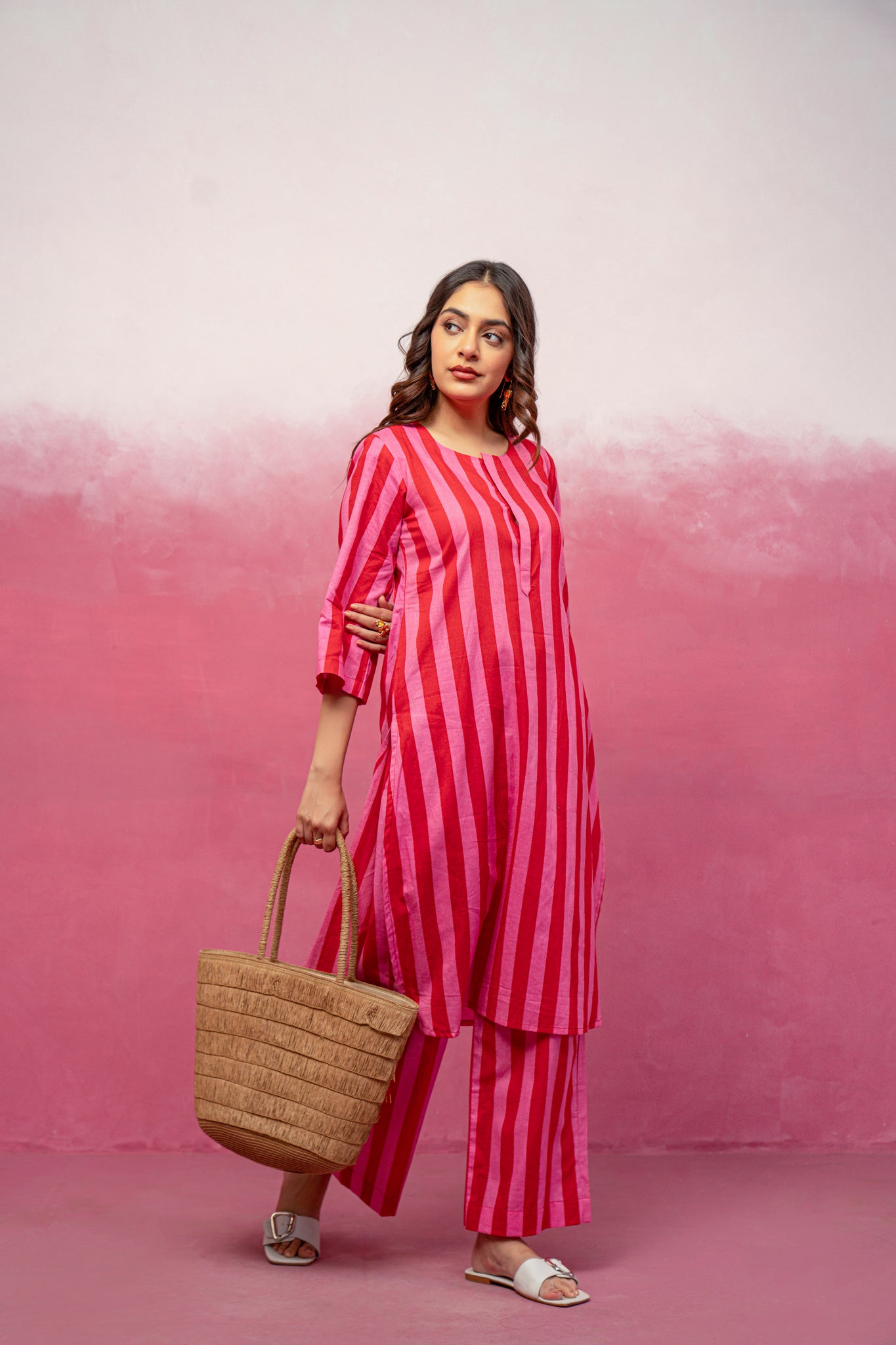 KIVIRA YELLOW STRIPED KURTA SET