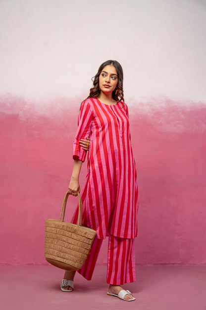 KIVIRA YELLOW STRIPED KURTA SET