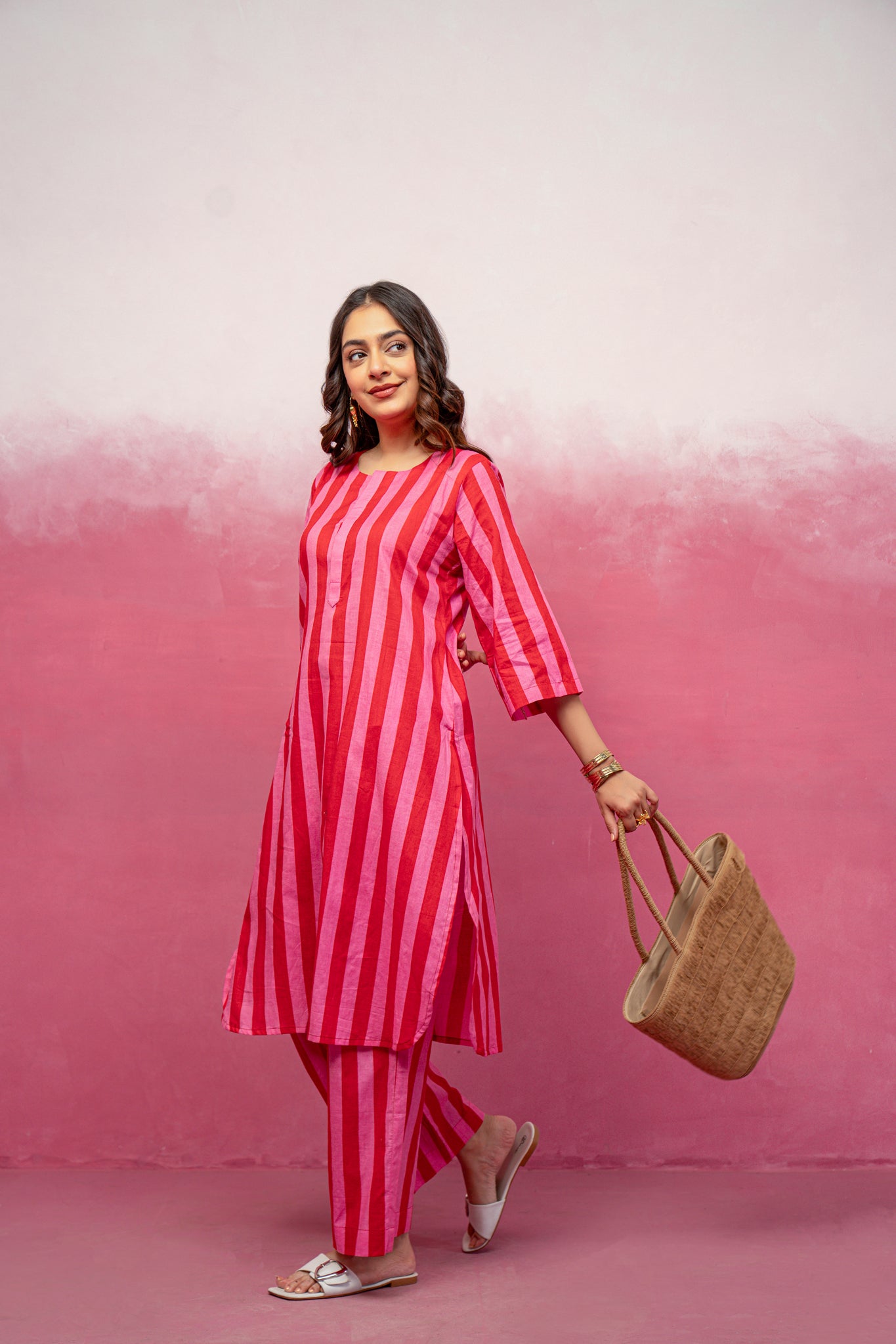 KIVIRA YELLOW STRIPED KURTA SET