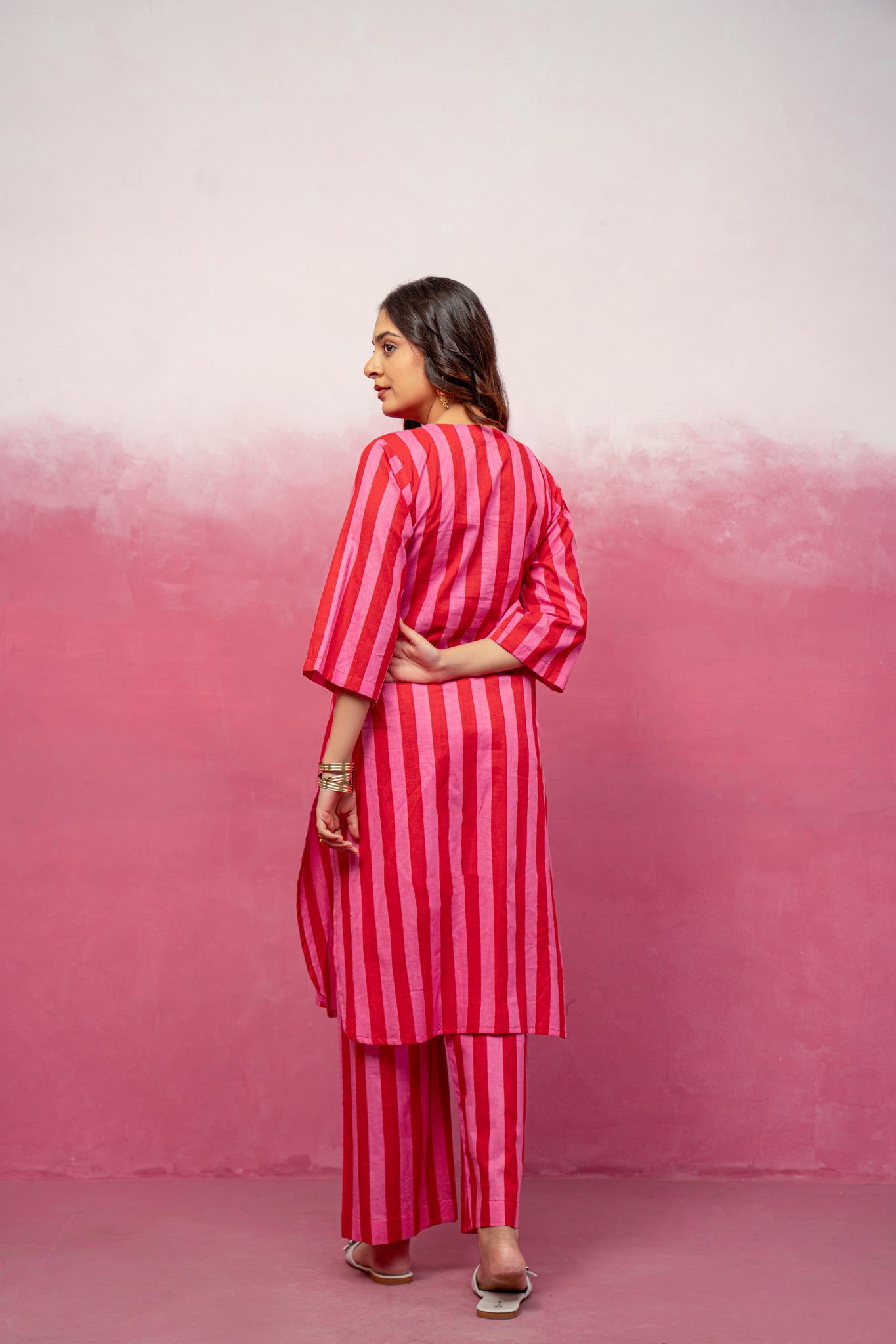 KIVIRA YELLOW STRIPED KURTA SET