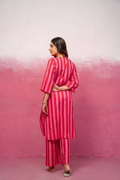 KIVIRA YELLOW STRIPED KURTA SET