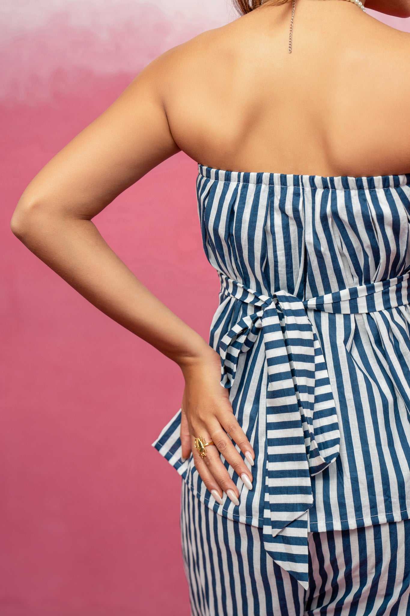 JADE BLUE STRIPED OFF SHOULDER COORD SET