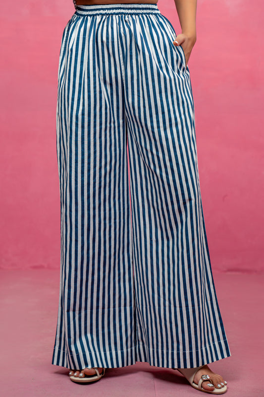 LUNA BLUE WIDE-STRIPED PANTS