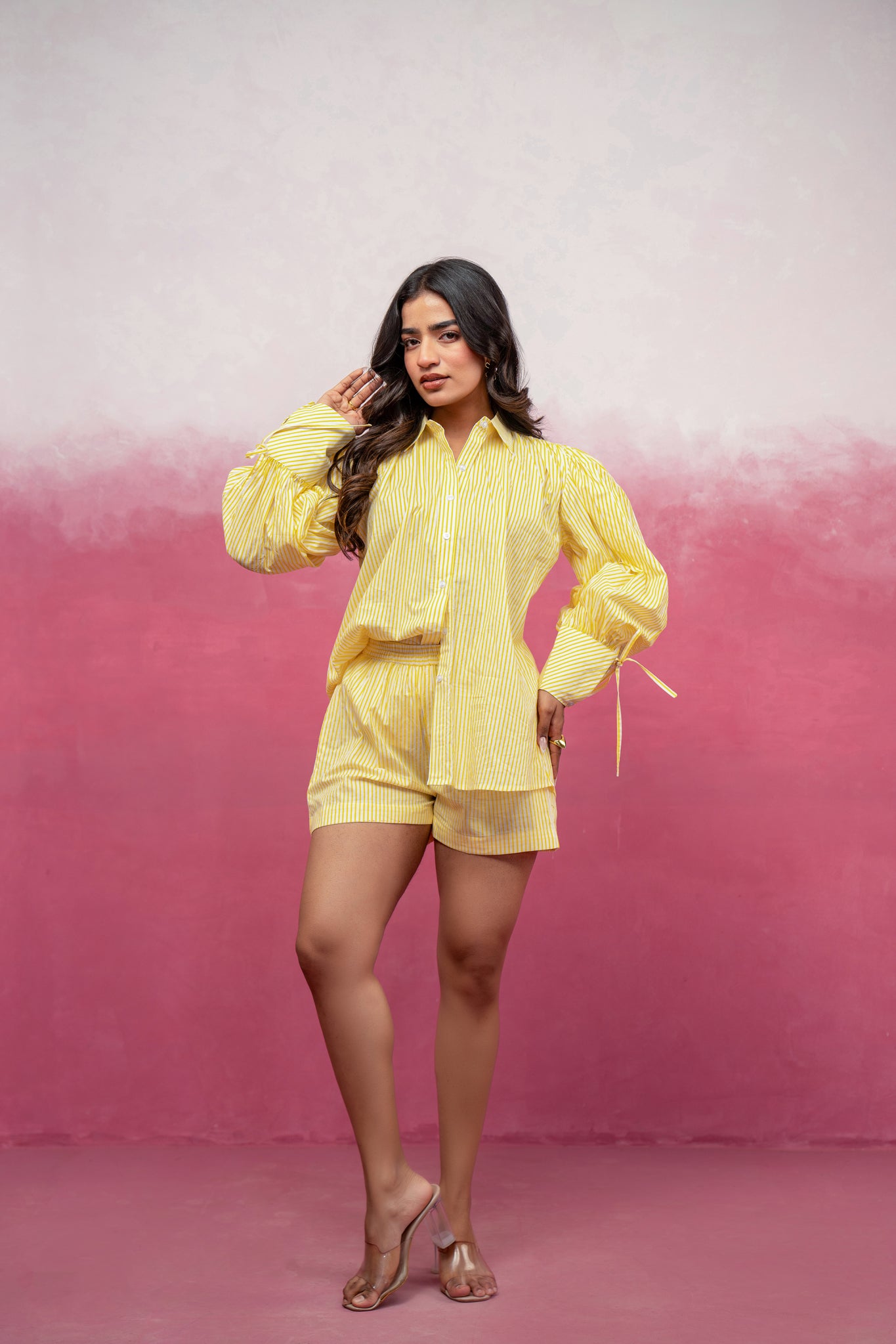 KAYLEE YELLOW STRIPED SHORT COORD SET