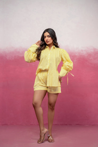 KAYLEE YELLOW STRIPED SHORT COORD SET