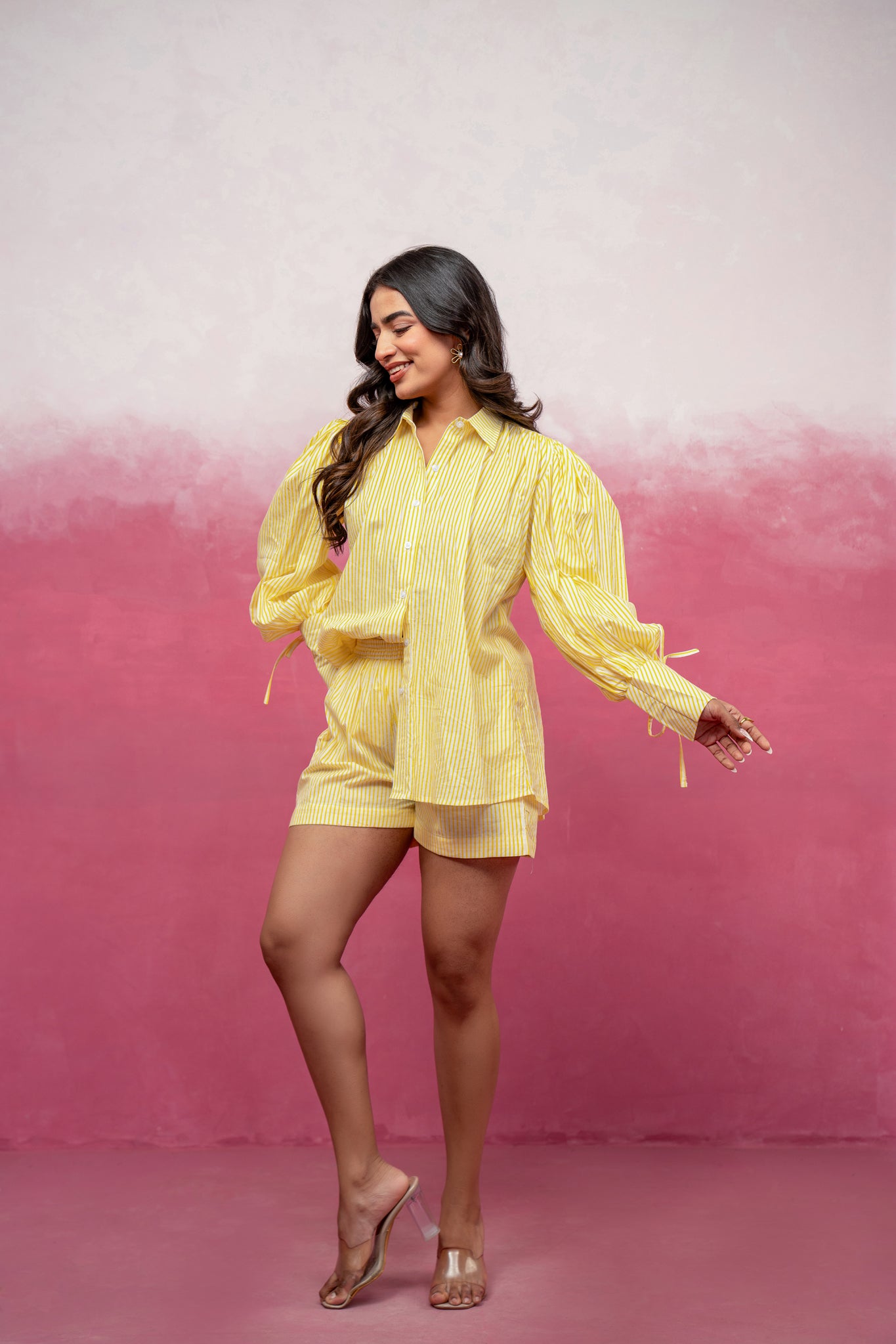 KAYLEE YELLOW STRIPED SHORT COORD SET