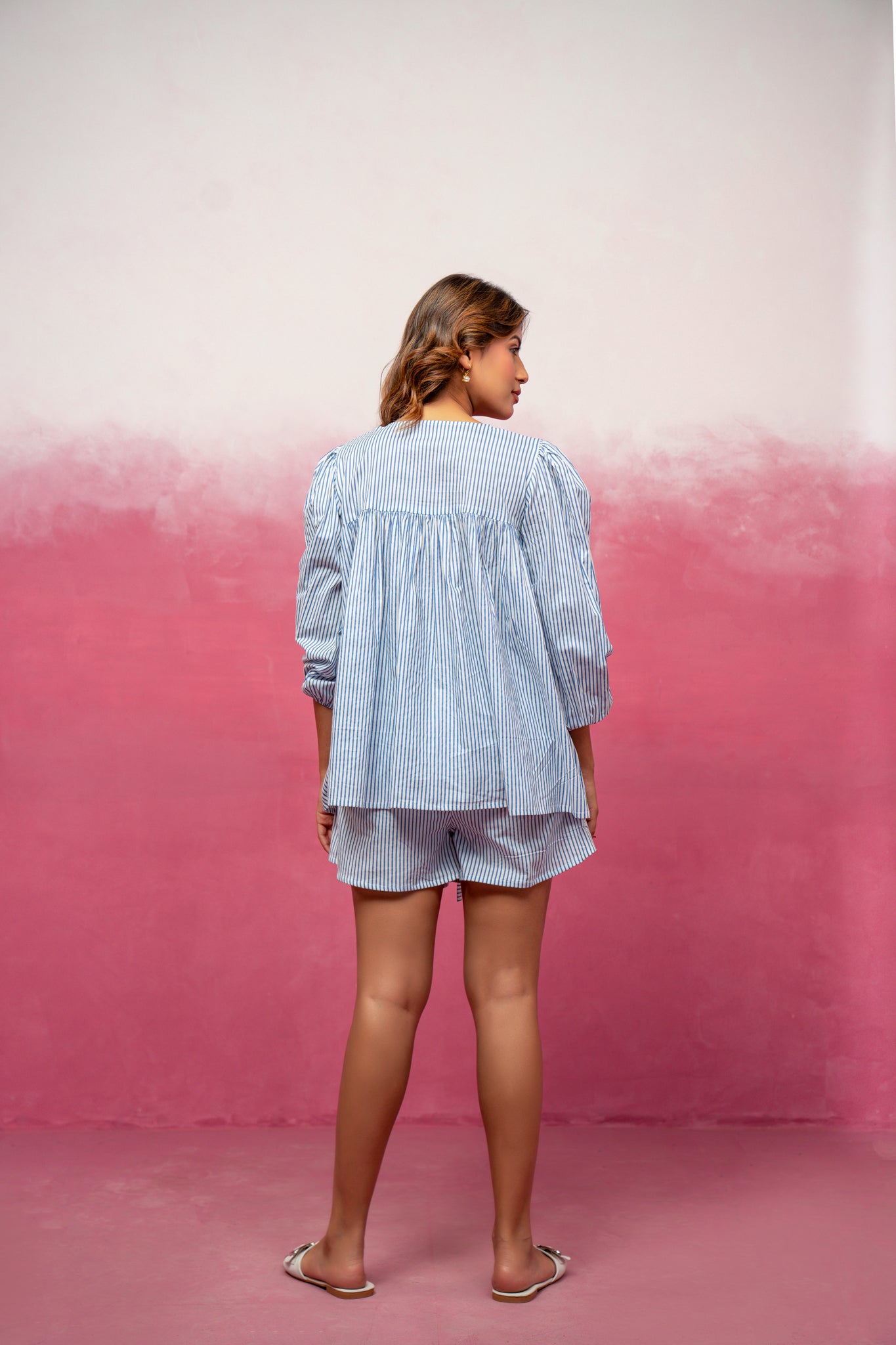 LINA BLUE STRIPED SHORT COORD SET