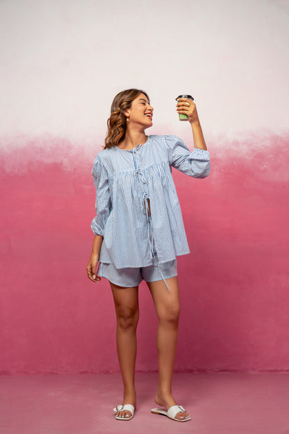 LINA BLUE STRIPED SHORT COORD SET