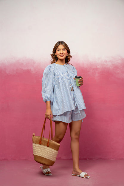 LINA BLUE STRIPED SHORT COORD SET