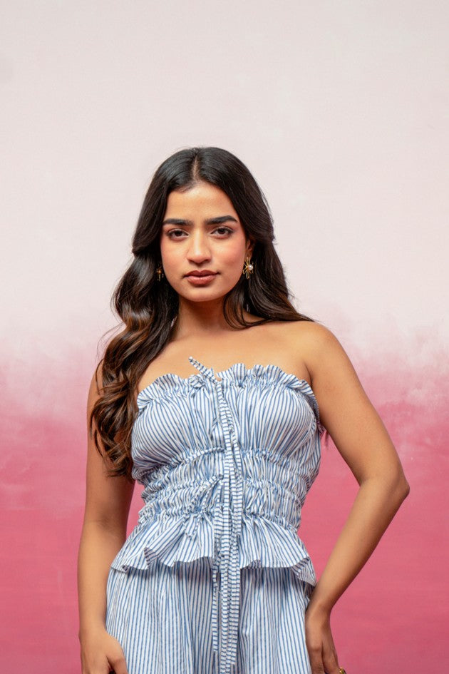 CYRA BLUE STRIPED TOP – Deasha India